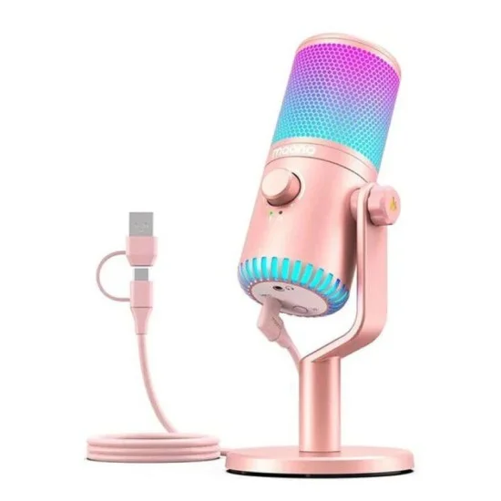 Maonocaster Rgb Gaming Microphone For Pc, Usb Programmable Condenser Mic With Rgb Lights - Pink